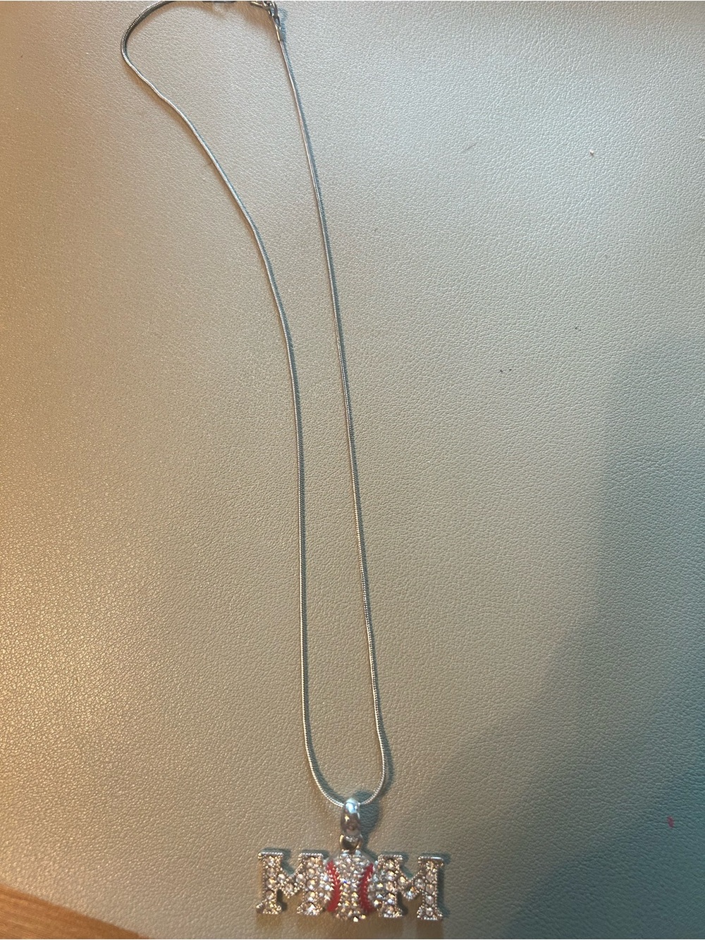 Baseball MOM pave crystal pendant necklace.